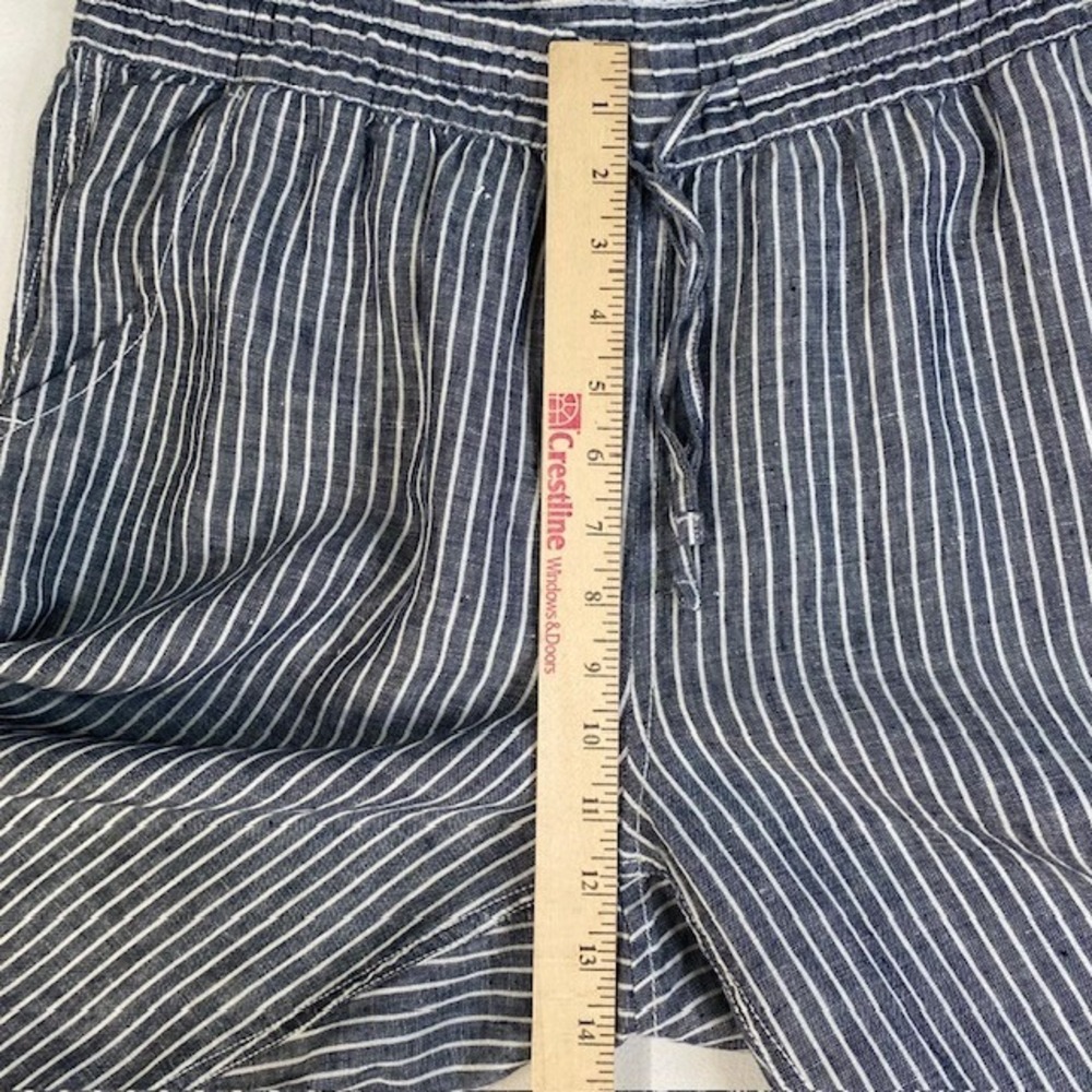 L.L.Bean Women's Linen Striped Cropped Wide Leg Pants Blue White Size 16 - Picture 3 of 9